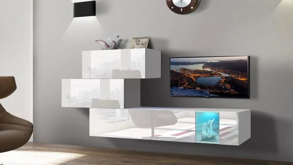 Sekcija Next 84 ar LED · Balts · 214 × 35 × 141 cm