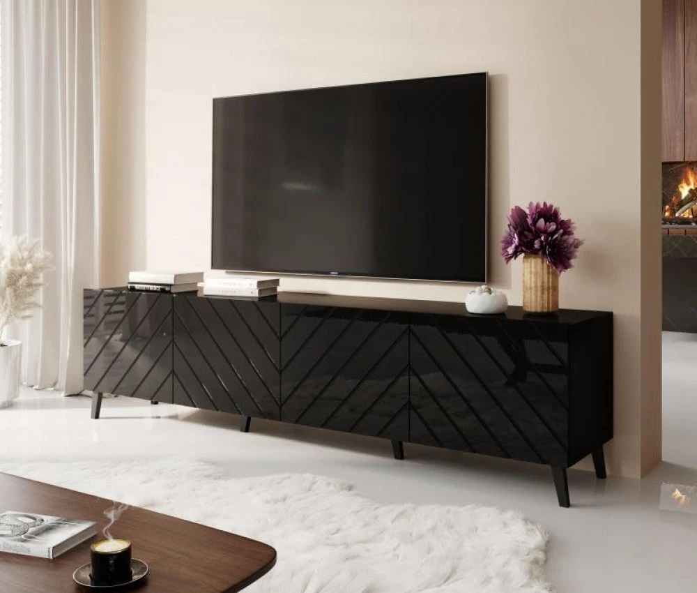 TV tumba Abeto RTV 200 · Melns · 200 × 41.5 × 52 cm