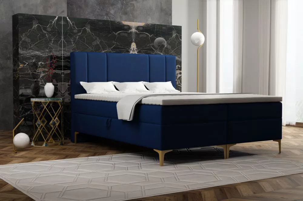 Gulta Palmer Boxspring Standard Guļamvietas platums: 160 cm, Guļamvietas garums: 200 cm, · Zils · 160 × 212 × 116 cm