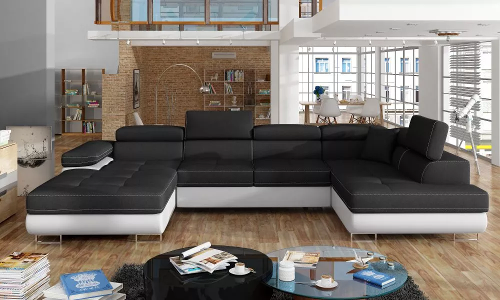 Dīvāns Rodrigo standard · Melns + balts · 202 × 345 × 90 cm