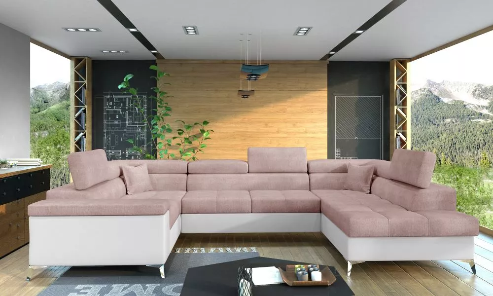 Dīvāns Thiago Lux Standard · Rozā + balts · 202 × 338 × 90 cm