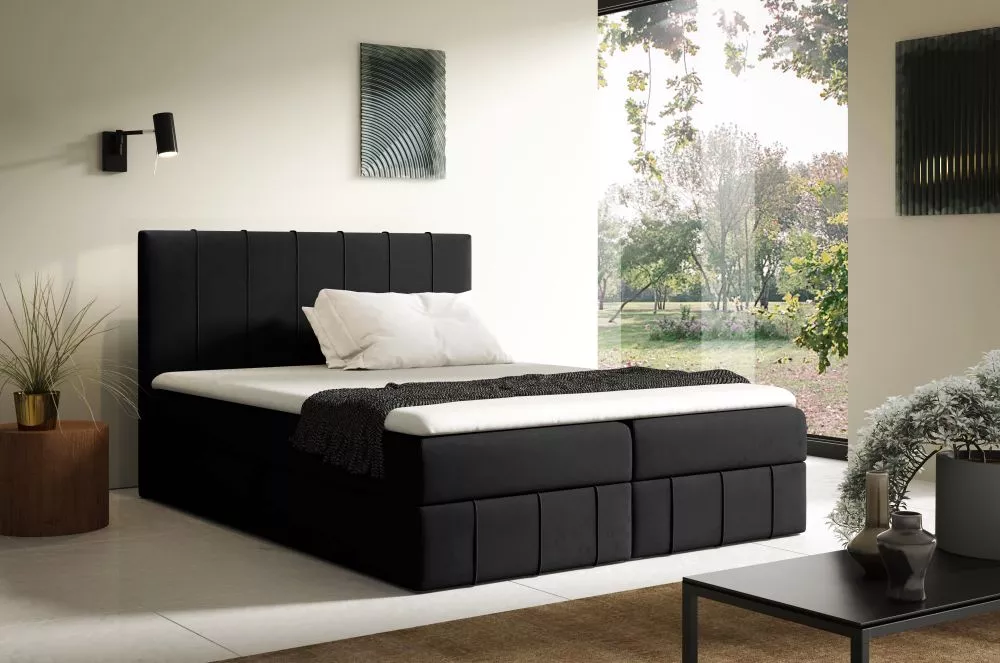 Gulta John Boxspring Standard Guļamvietas platums: 160 cm, Guļamvietas garums: 200 cm, · Melns · 164 × 208 × 103 cm