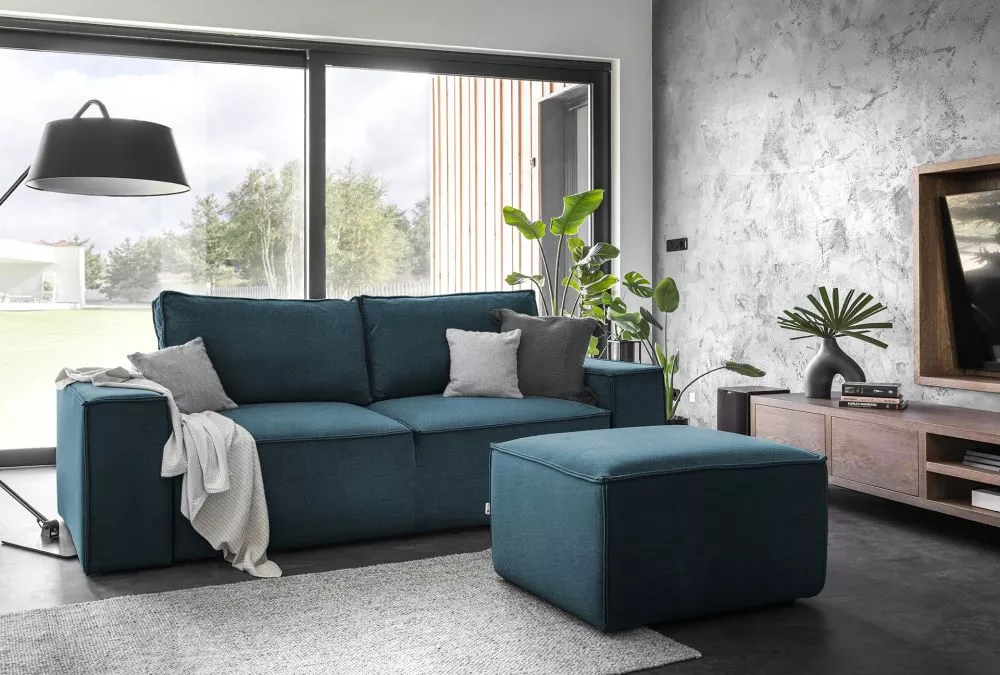 Dīvāns Silla 3S Premium Standard ar pufu · Zils · 104 × 260 × 96 cm