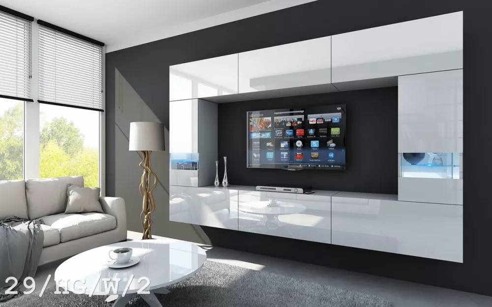 Sekcija Concept 29 ar LED · Balts · 249 × 35 × 165 cm