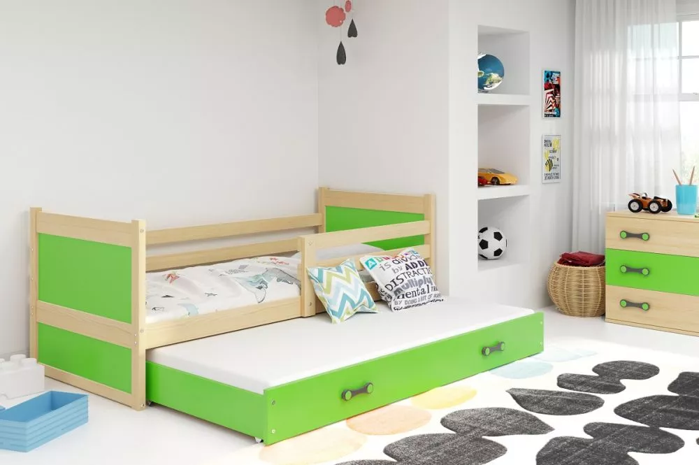 Bērnu gulta Rico Trundle Pine ar stelāžu Guļamvietas platums: 80 cm, Guļamvietas garums: 190 cm, · 87 × 195 × 73 cm