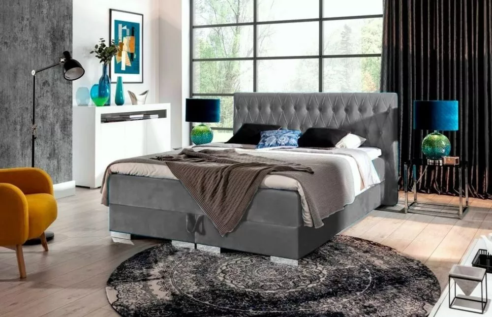Gulta Kacper 3 Boxspring Standard Guļamvietas platums: 180 cm, Guļamvietas garums: 200 cm, · Pelēks · 200 × 212 × 109 cm