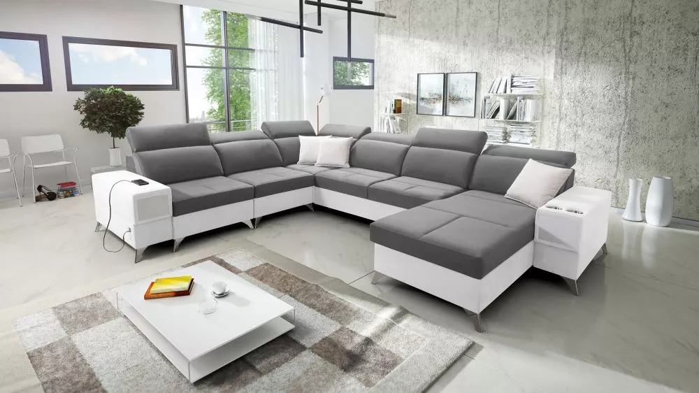 Dīvāns Deus 8 Premium Standard · Pelēks + balts · 284 × 364 × 83 cm