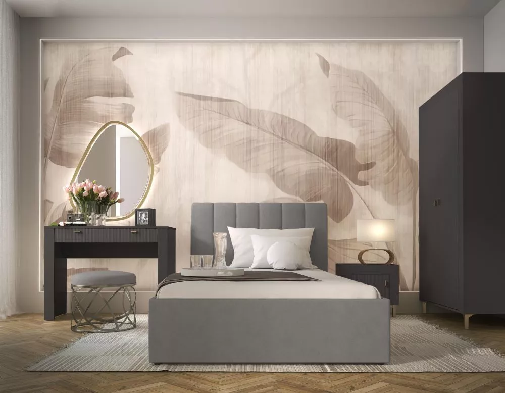 Gulta Mossa MO12 ar stelāžu Guļamvietas platums: 120 cm, Guļamvietas garums: 200 cm, · Pelēks · 126 × 210 × 101 cm
