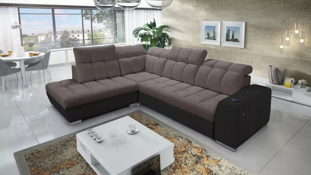 Dīvāns Pagano 7 Premium Standard · Tumši brūns + melns · 225 × 285 × 83 cm
