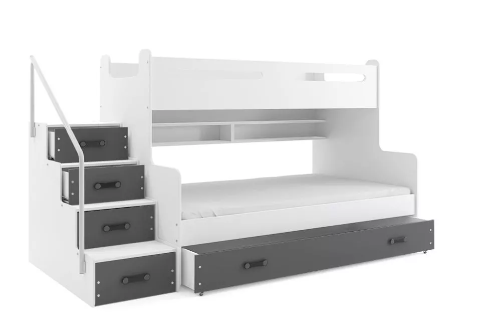 Bērnu gulta Max 3 ar stelāžām Guļamvietas platums: 120 cm, Guļamvietas garums: 200 cm, · 124 × 258 × 145 cm