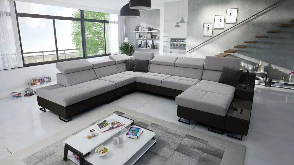 Dīvāns Alicante 10 Whisper Eco Standard · Pelēks + melns · 300 × 361 × 81 cm