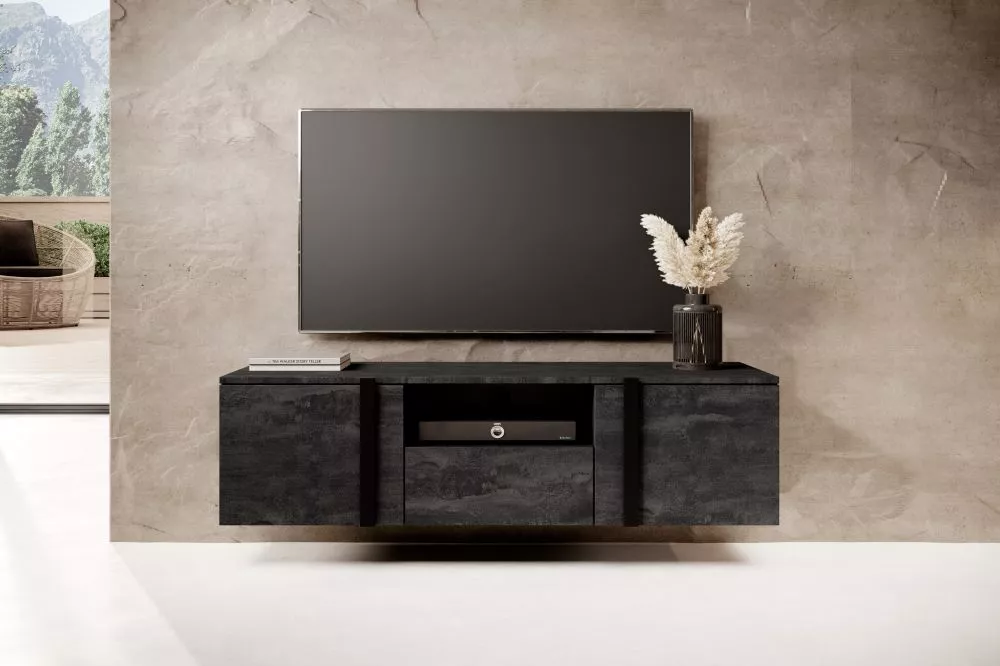 TV tumba Verica RTV 150 2D1SZ Black W · Melns · 150 × 45 × 40 cm