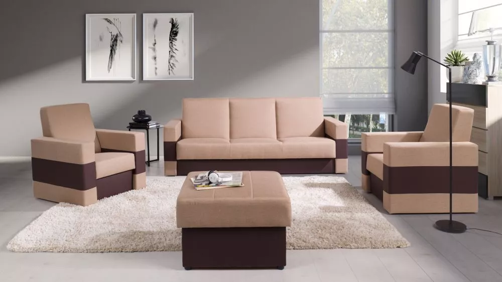 Komplekts Gordia 3S+1S+1S+P Standard · Bēšs + tumši brūns · 88 × 222 × 89 cm
