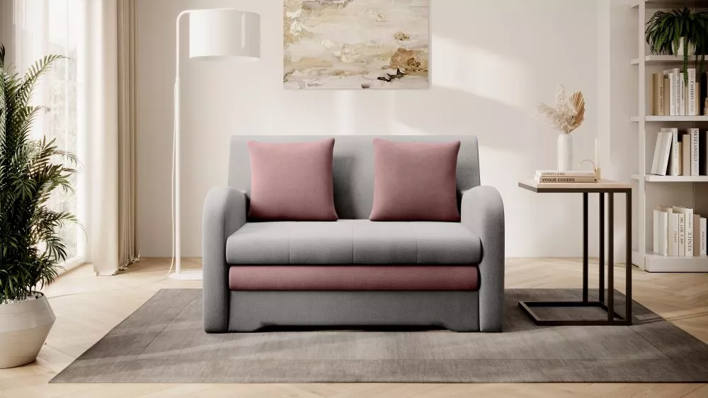 Dīvāns Ario standard · Gaiši pelēks + rozā · 103 × 130 × 85 cm