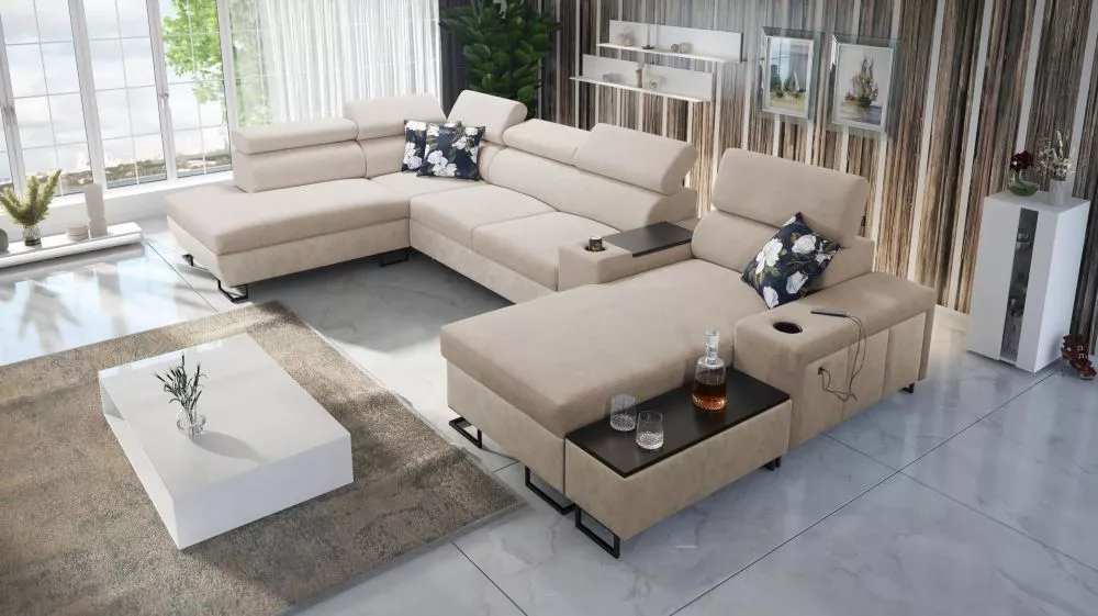Dīvāns Melody 5 Premium Standard · Gaiši brūns + krēma · 220 × 375 × 84 cm