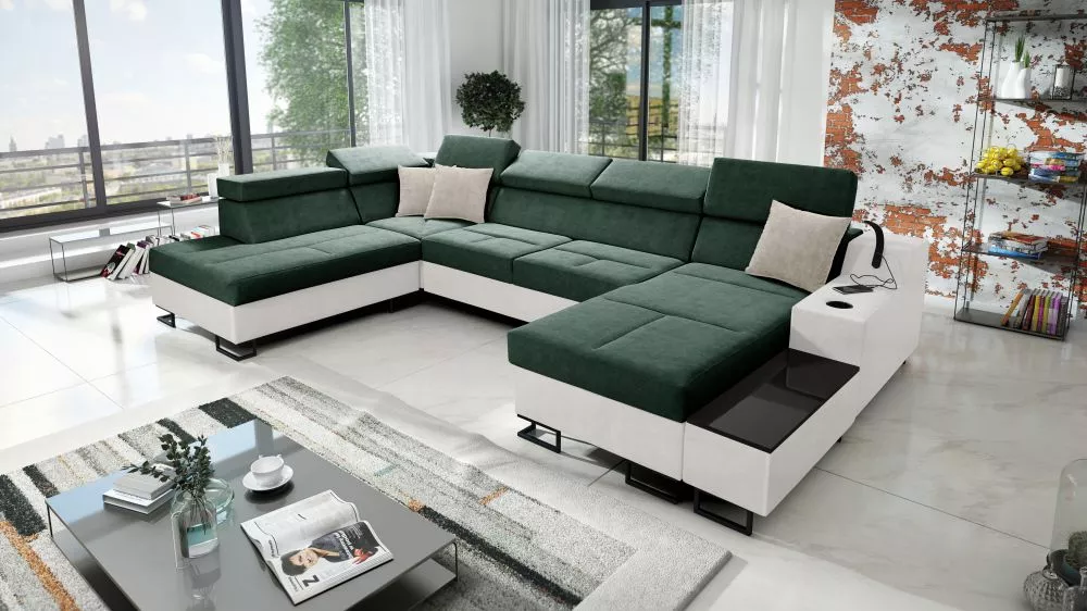Dīvāns Alicante 6 Whisper Eco Standard · Zaļš + balts · 223 × 361 × 81 cm