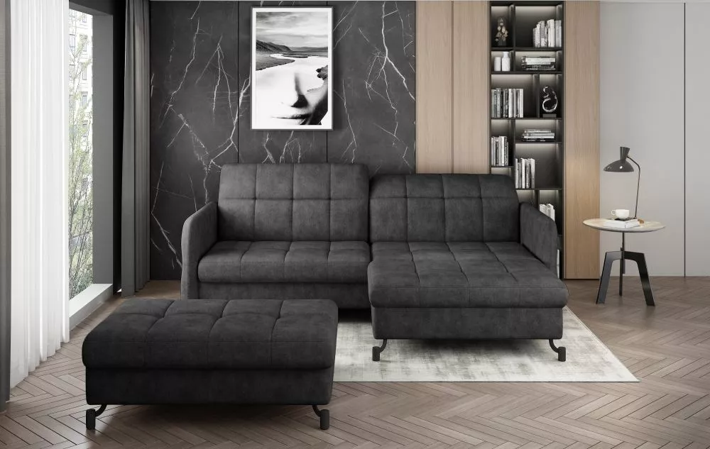 Dīvāns Lorelle Premium standard ar pufu · Antracīts · 160 × 225 × 105 cm