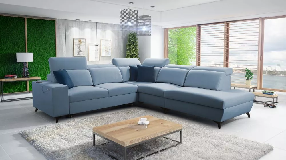 Dīvāns Bartone 9 Mix Standard · Gaiši zils · 300 × 283 × 83 cm