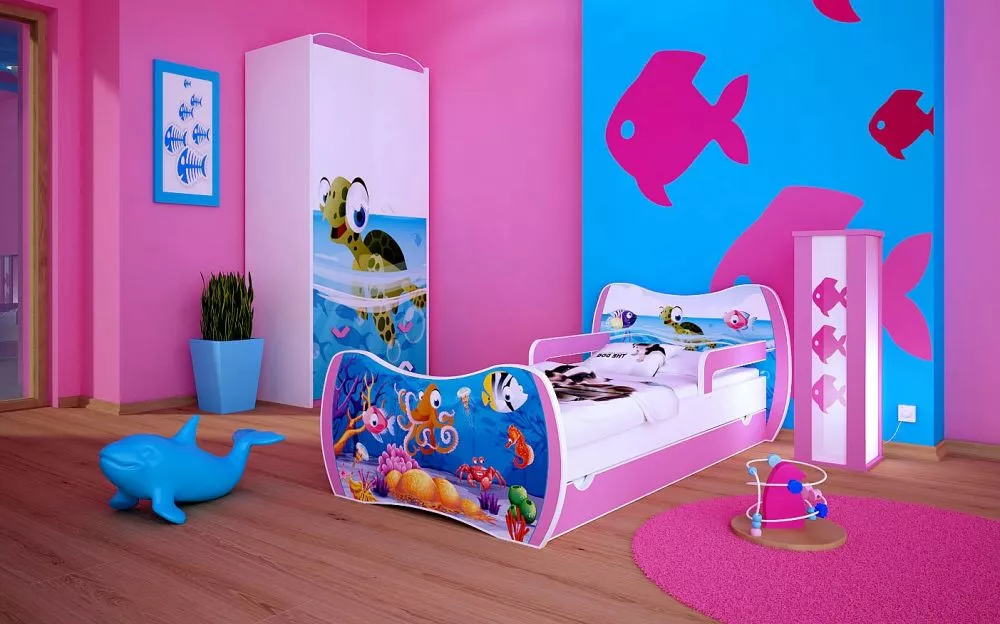 Bērnu gulta Dream L02 140x70 DM28 ar stelāžu Guļamvietas platums: 70 cm, Guļamvietas garums: 140 cm, · 94 × 144 × 71 cm