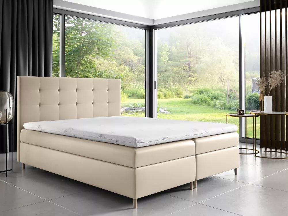 Gulta Dakota Boxspring Standard Guļamvietas platums: 140 cm, Guļamvietas garums: 200 cm, · Gaiši bēšs · 144 × 208 × 115 