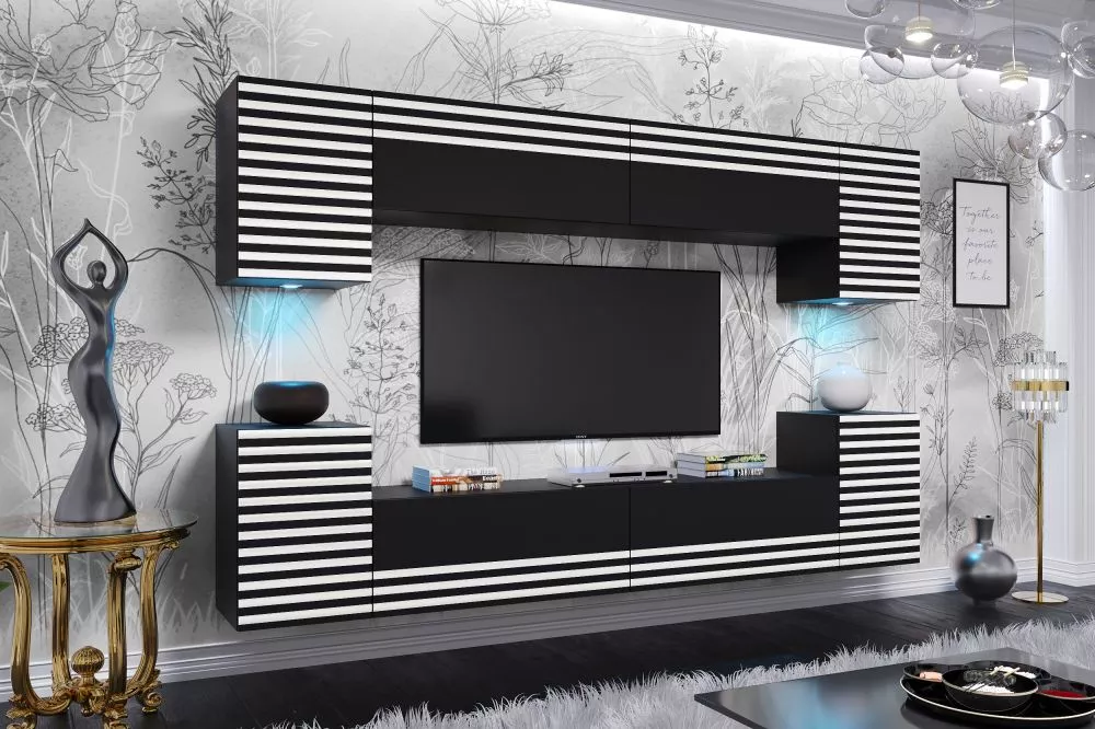Sekcija Lugo ar LED · Melns · 240 × 35 × 190 cm