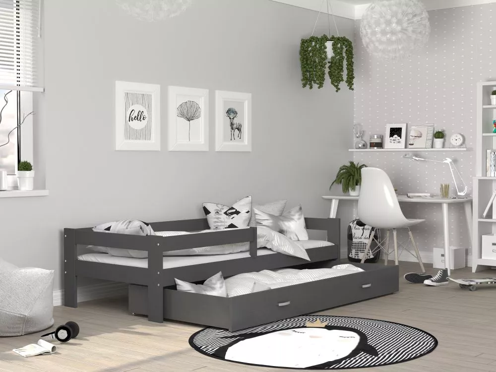 Bērnu gulta Hugo MDF 80x190 ar stelāžu Guļamvietas platums: 80 cm, Guļamvietas garums: 190 cm, · 85 × 199 × 56 cm