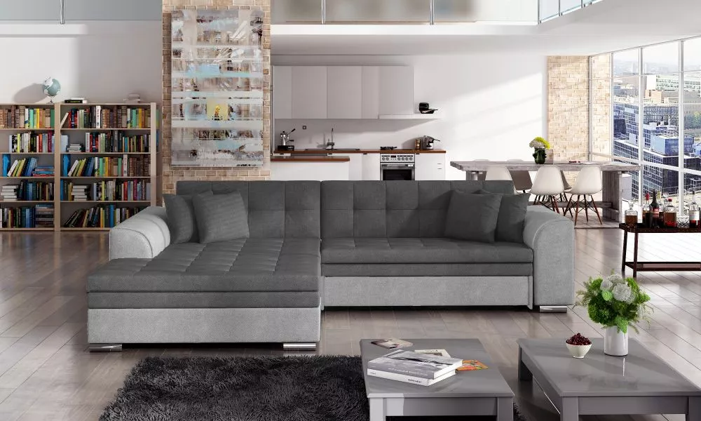 Dīvāns Sorento Lux standard · Tumši pelēks + pelēks · 195 × 295 × 80 cm