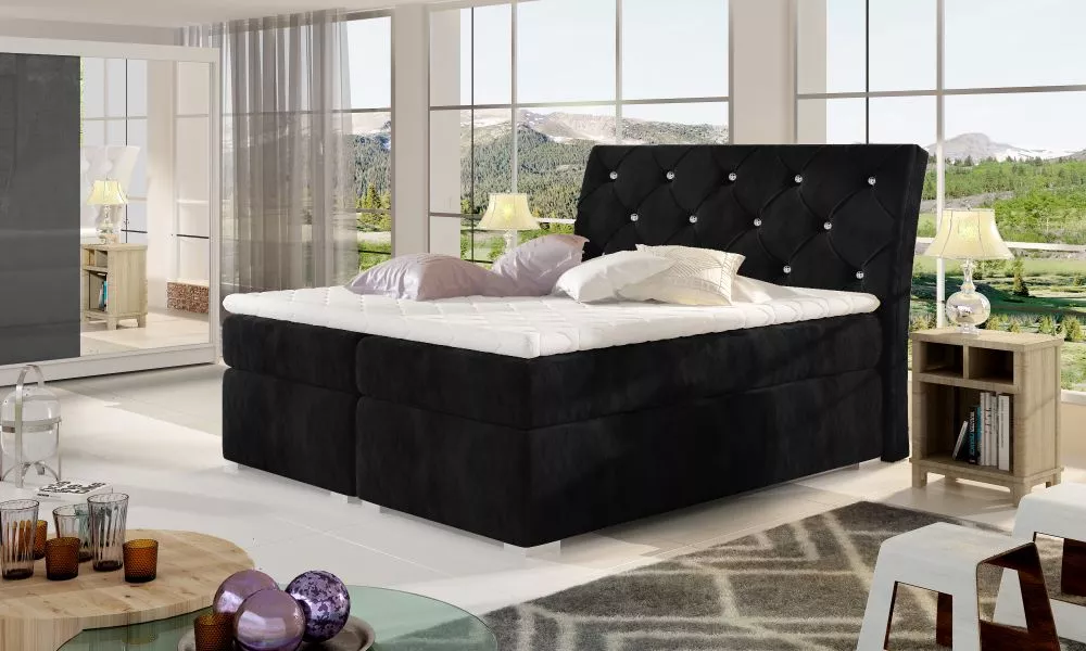 Gulta Balvin Boxspring standard Guļamvietas platums: 140 cm, Guļamvietas garums: 200 cm, · Melns · 143 × 208 × 116 cm