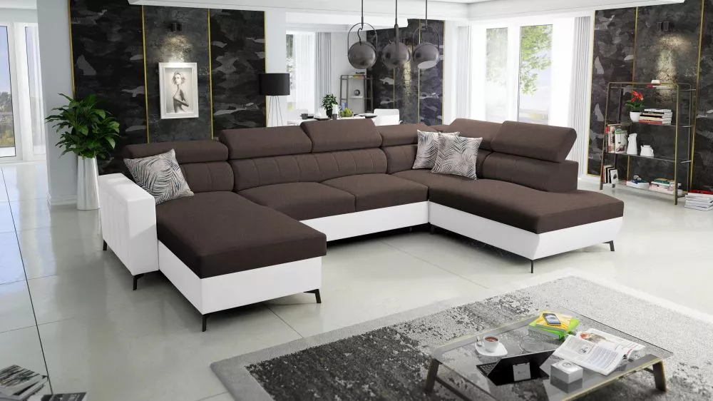 Dīvāns Baltico 6 Standard · Tumši brūns + balts · 224 × 351 × 83 cm