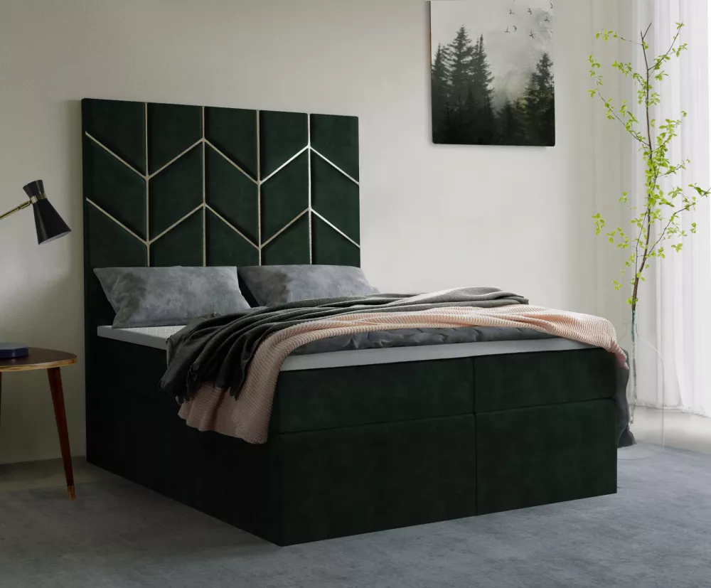Gulta Forest Boxspring Standard Guļamvietas platums: 160 cm, Guļamvietas garums: 200 cm, · Tumši zaļš · 160 × 210 × 133 