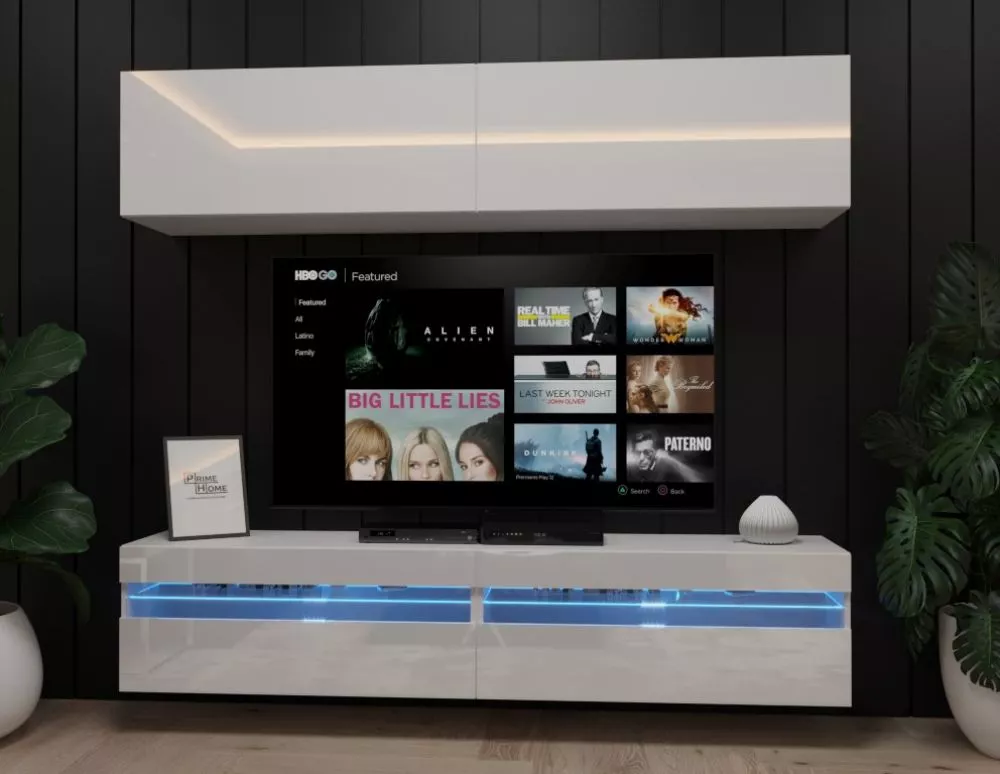 Sekcija Exclusive 1 gloss ar LED · Balts · 182 × 35 × 184 cm