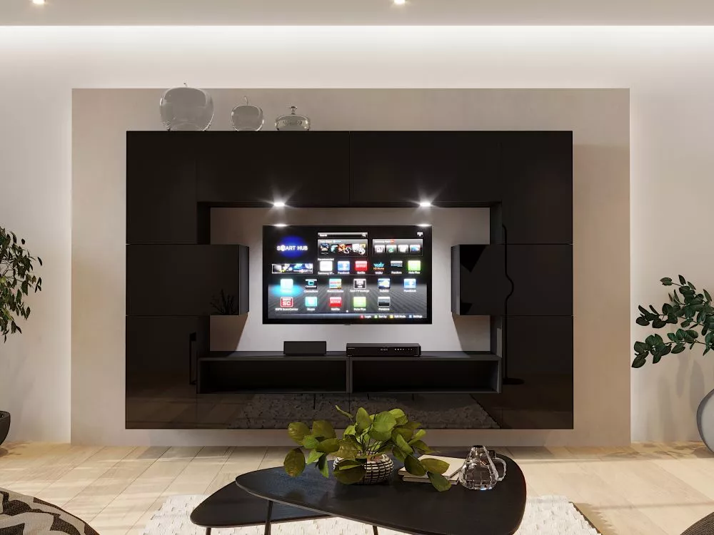Sekcija Box 58 ar LED · Melns · 252 × 38 × 166 cm