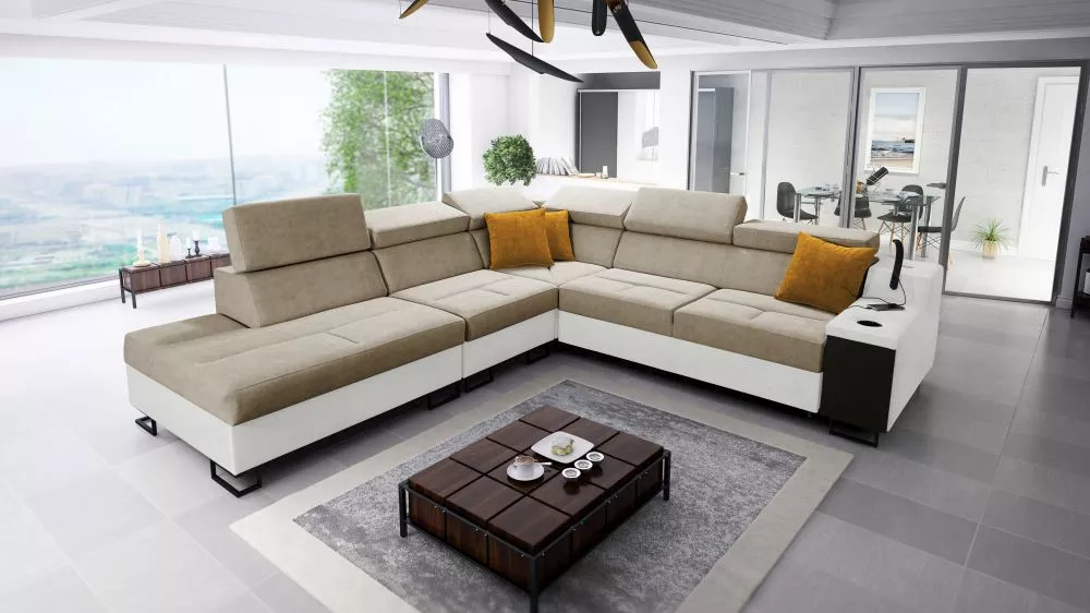 Dīvāns Alicante 9 Whisper Eco Standard · Bēšs + balts · 287 × 300 × 81 cm