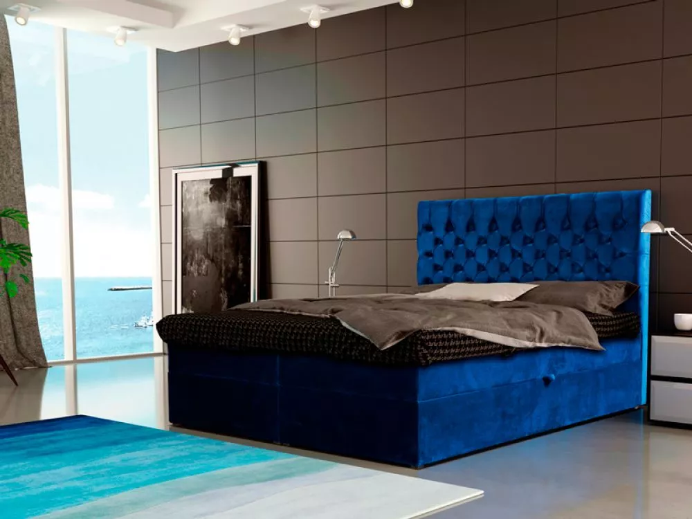 Gulta Colier Boxspring standard Guļamvietas platums: 180 cm, Guļamvietas garums: 200 cm, · Zils · 190 × 210 × 122 cm