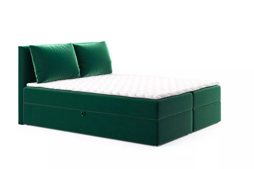 Gulta Eggers Boxspring Standard Guļamvietas platums: 140 cm, Guļamvietas garums: 200 cm, · Zaļš · 143 × 206 × 101 cm