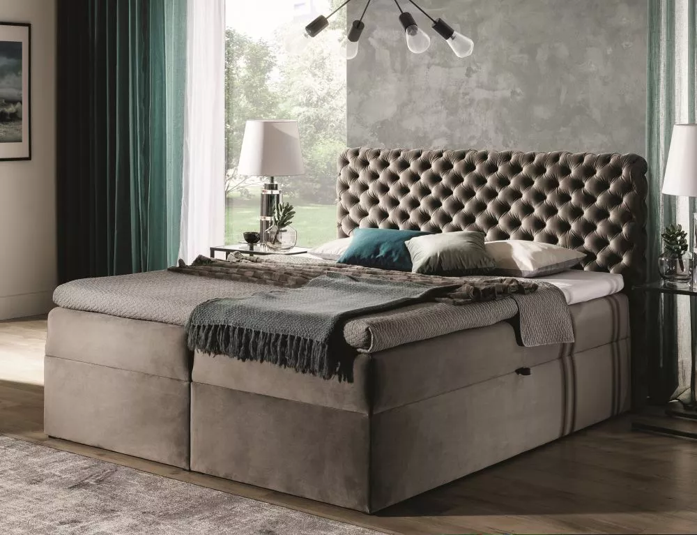 Gulta Chesterfield Boxspring Premium Standard Guļamvietas platums: 200 cm, Guļamvietas garums: 200 cm, · Bēšs · 204 × 21