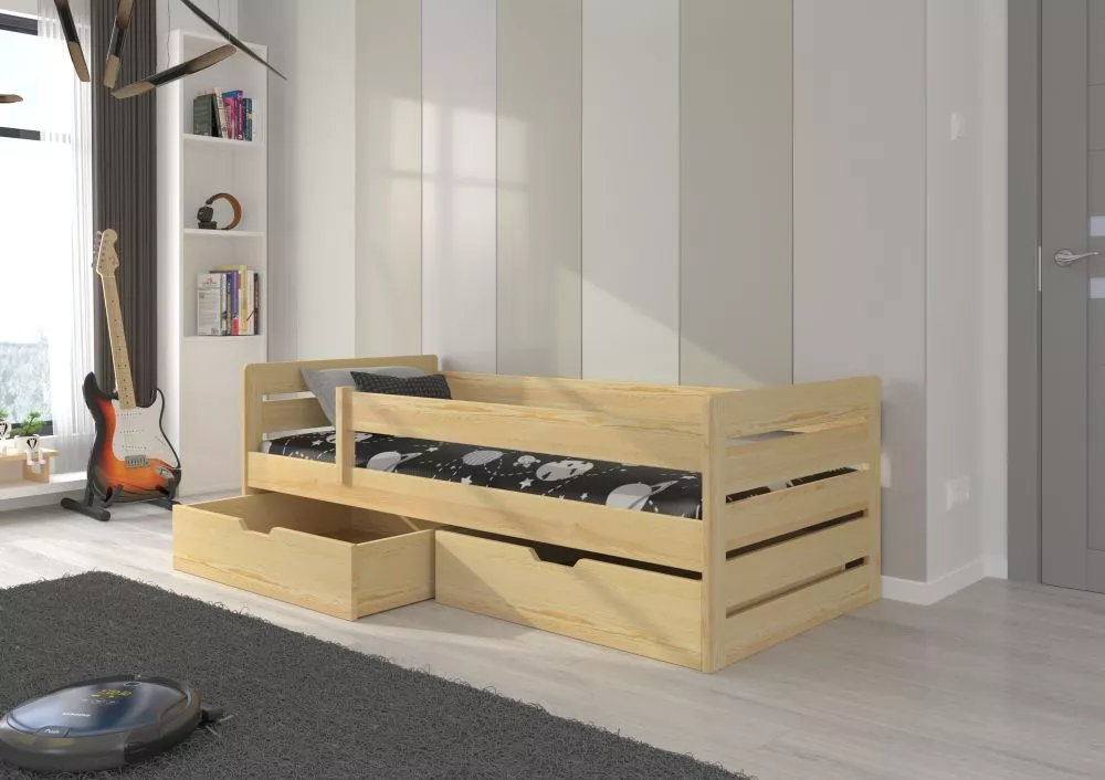 Bērnu gulta Bemma ar stelāžu Guļamvietas platums: 90 cm, Guļamvietas garums: 200 cm, · Priede · 97 × 205 × 63 cm