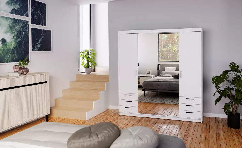 Skapis Elena 4D6S ar spoguli · Balts · 176.3 × 53 × 190.5 cm