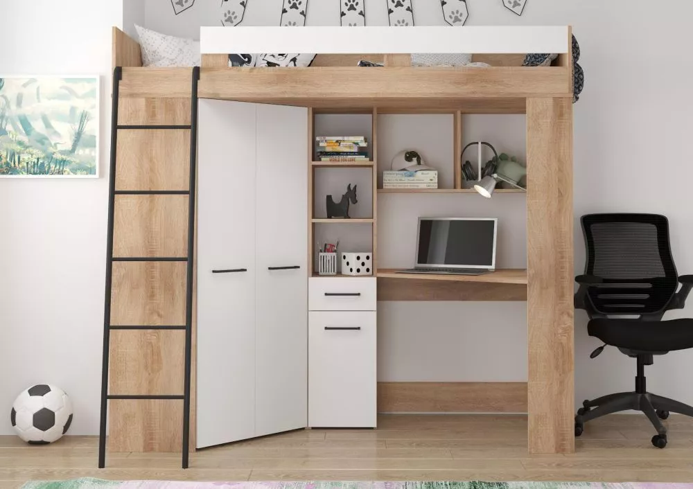 Divstāvu gulta Floor L ar stelāžu Guļamvietas platums: 80 cm, Guļamvietas garums: 200 cm, · 120 × 204 × 188 cm