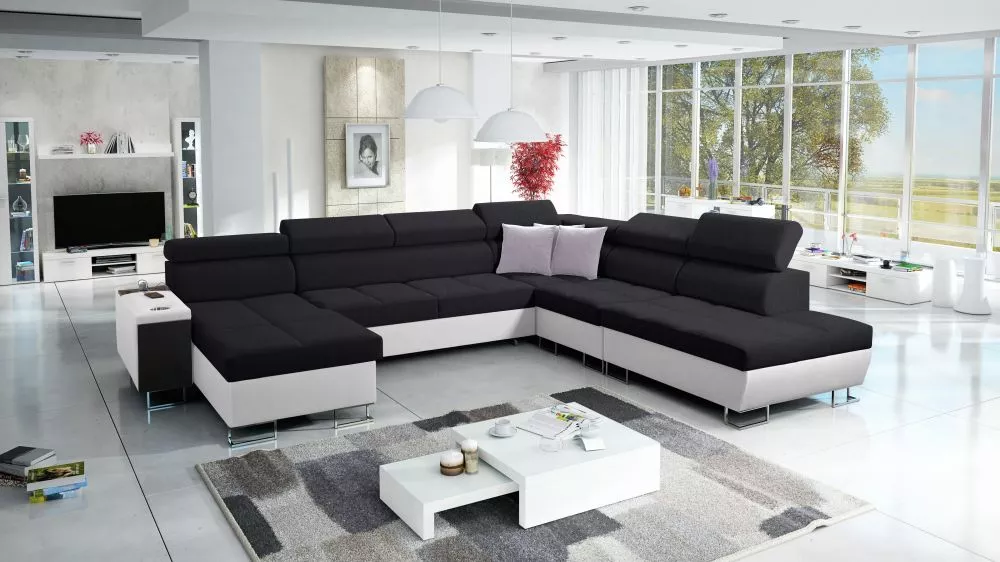 Dīvāns Morena 10 Premium Standard · Melns + balts · 298 × 360 × 84 cm