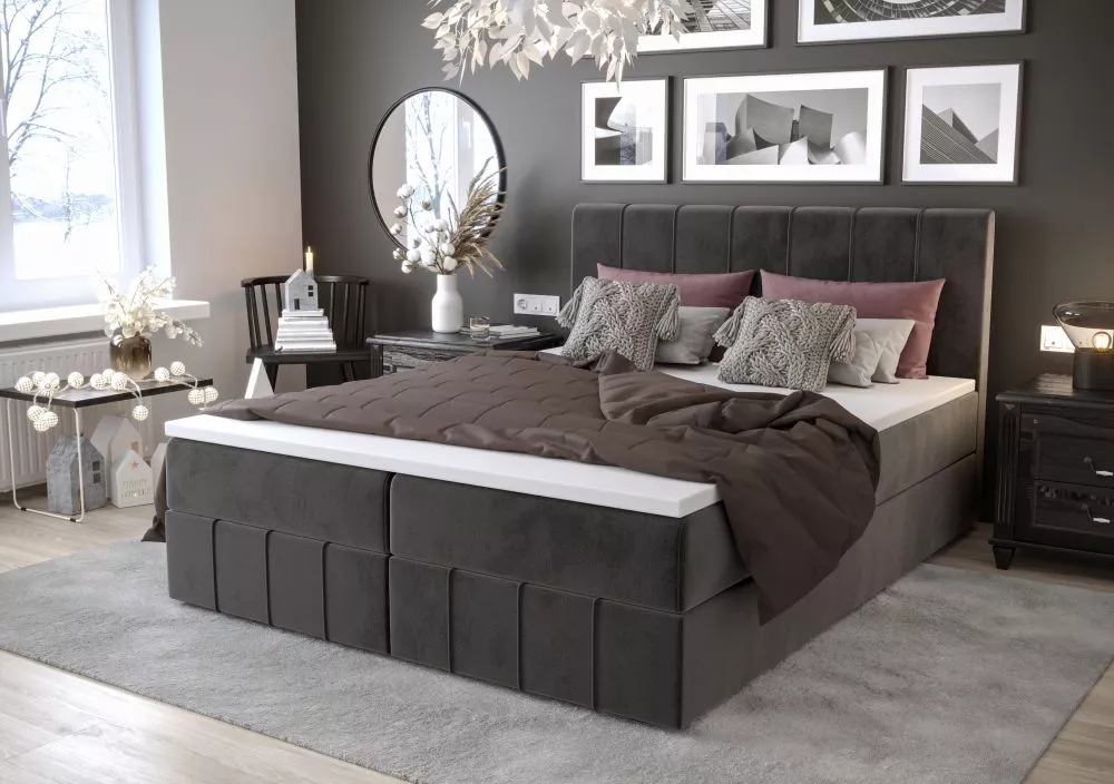 Gulta Bahama Boxspring Standard Guļamvietas platums: 90 cm, Guļamvietas garums: 200 cm, · Tumši pelēks · 90 × 207 × 104 