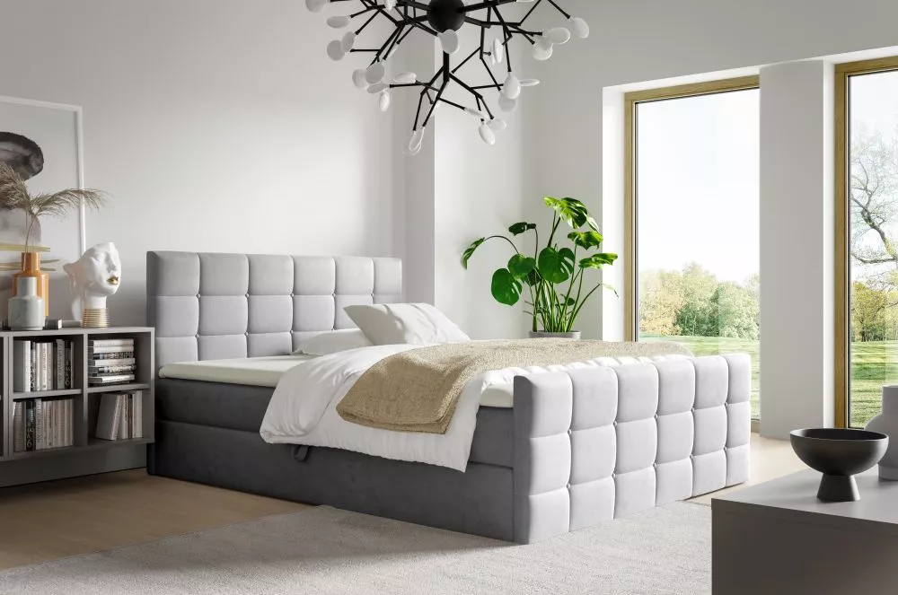 Gulta Berlin Boxspring Standard Guļamvietas platums: 120 cm, Guļamvietas garums: 200 cm, · Gaiši pelēks · 124 × 214 × 10