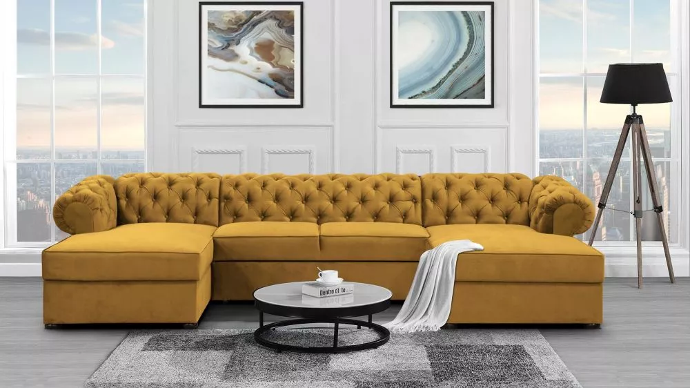 Dīvāns Valentino U Standard · Zelta · 174 × 348 × 81 cm