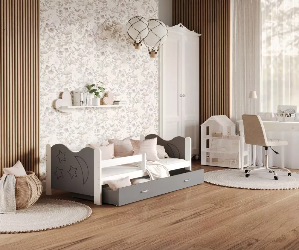 Bērnu gulta Mikolaj MDF 80x190 ar stelāžu Guļamvietas platums: 80 cm, Guļamvietas garums: 190 cm, · 86 × 194 × 62 cm