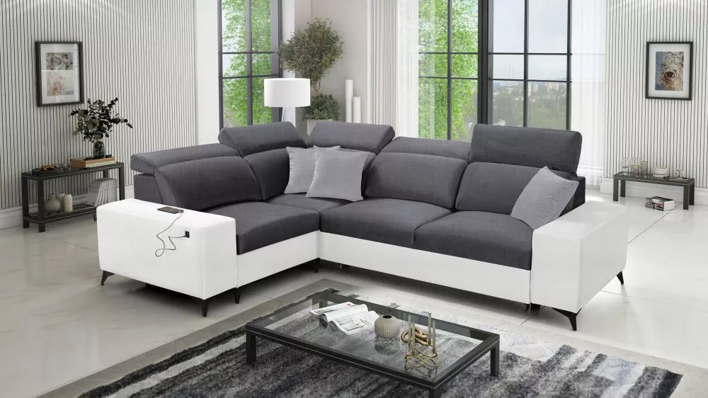 Dīvāns Bartone 2 Mix Premium Standard · Tumši pelēks + balts · 203 × 283 × 83 cm
