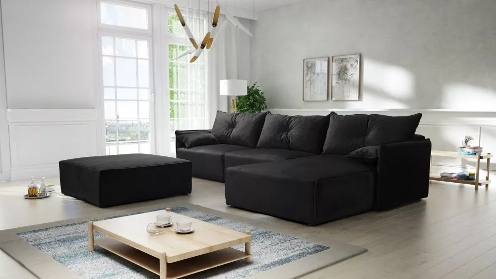 Dīvāns Leon 2 Standard · Melns · 179 × 318 × 85 cm