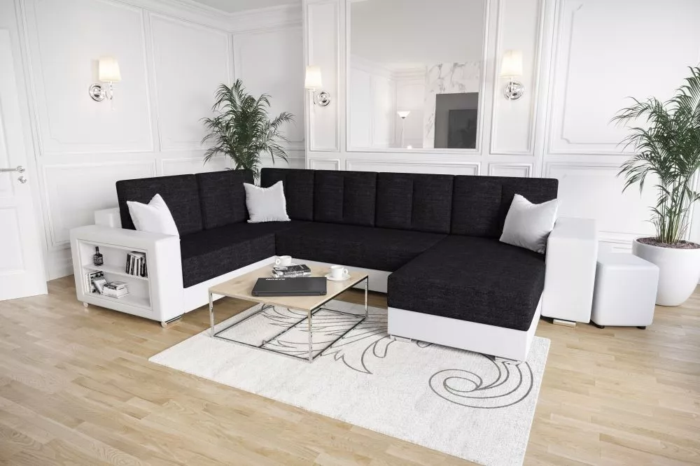 Dīvāns Kris U standard · Melns + balts · 210 × 330 × 85 cm