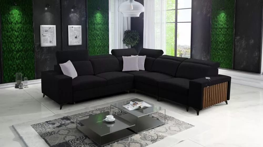 Dīvāns Bartone 3 Standard · Melns · 283 × 283 × 83 cm