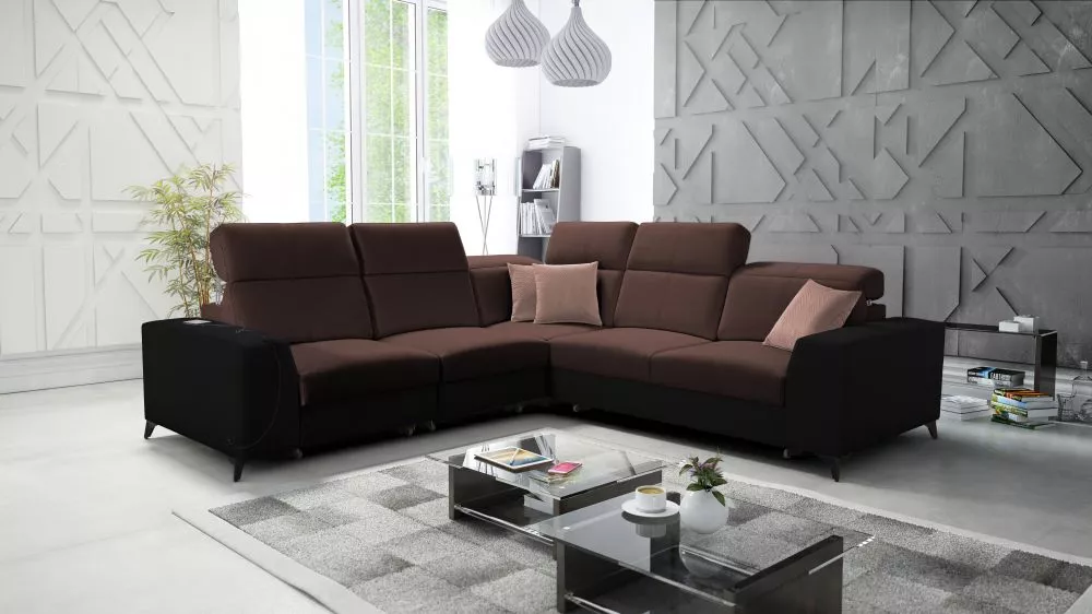 Dīvāns Belutti 3 Mix Standard · Tumši brūns + melns · 288 × 288 × 84 cm