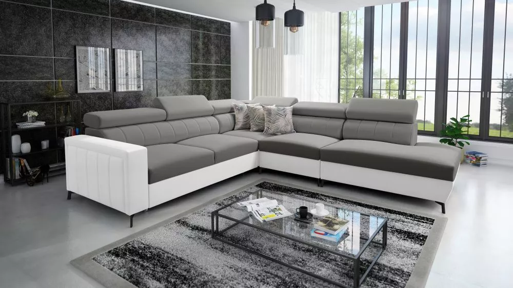 Dīvāns Baltico 8 Standard · Tumši pelēks + balts · 275 × 302 × 83 cm